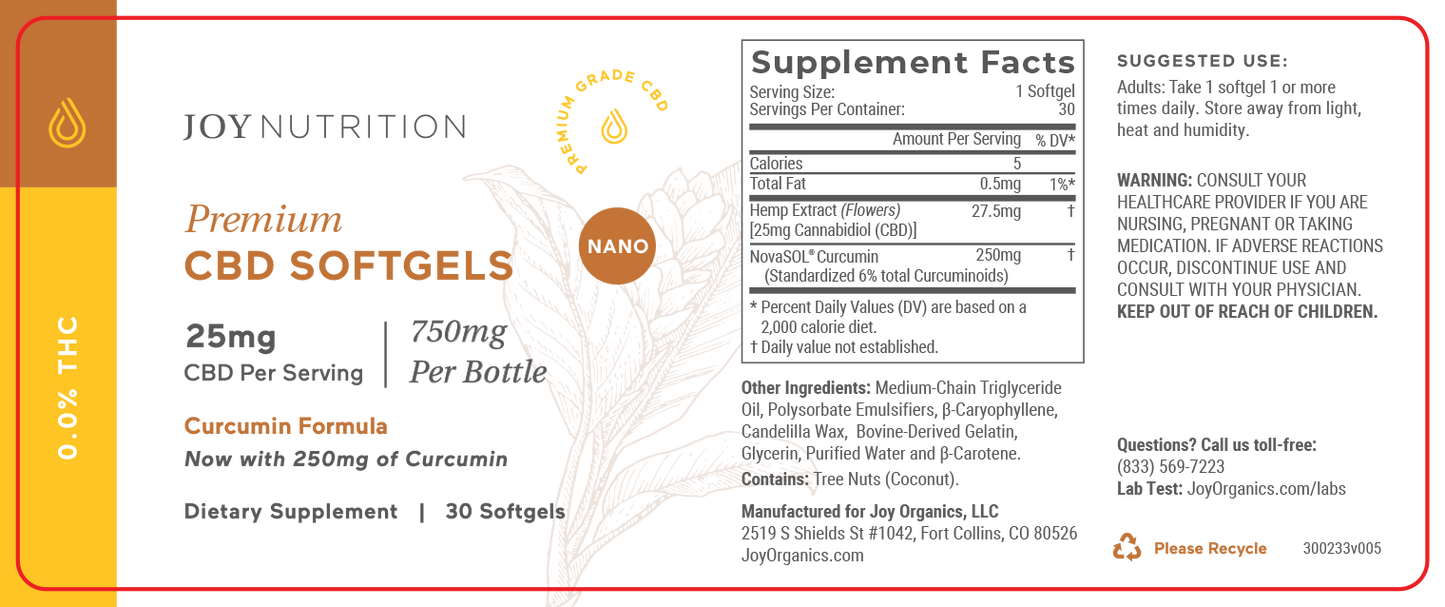 Broad Spectrum CBD Softgels with Curcumin