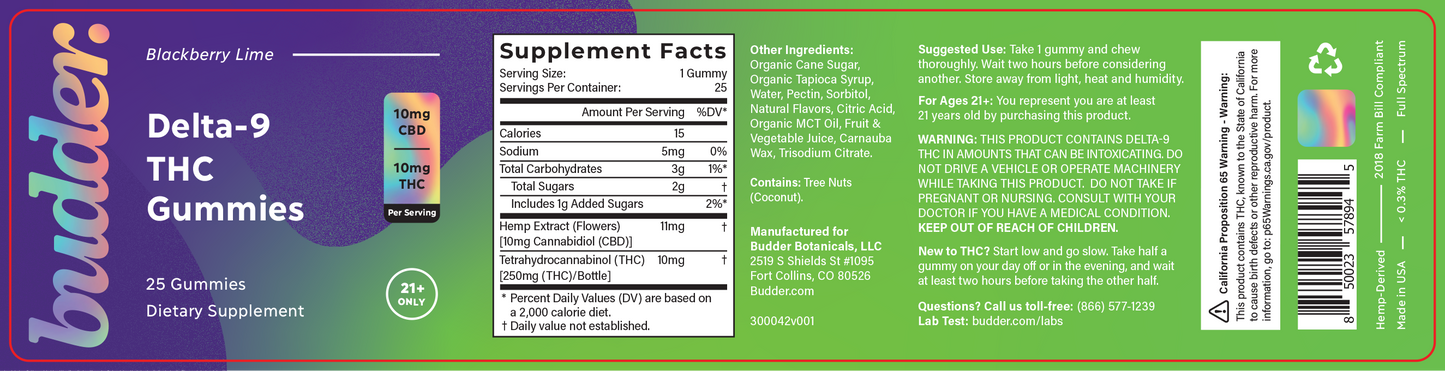 Budder 10mg Delta 9 THC Gummies (Blackberry Lime)