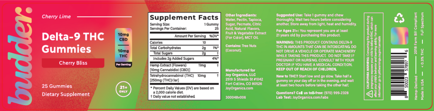 **NEW Higher Potency** Cherry Lime 10mg Delta-9 THC Gummies (Budder)