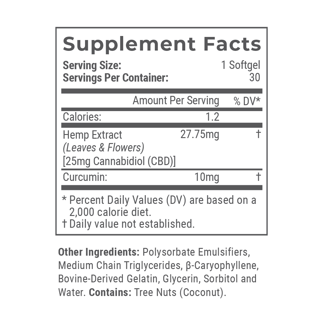 Broad Spectrum CBD Softgels with Curcumin